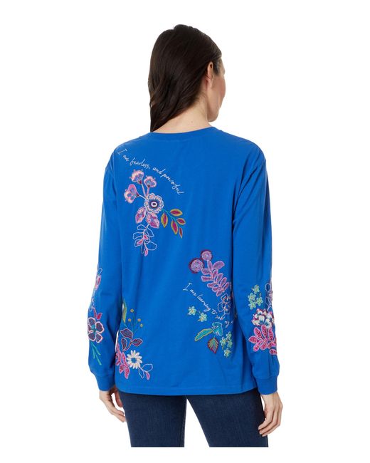 Johnny Was Blue Shilo Relaxed Long Sleeve Tee