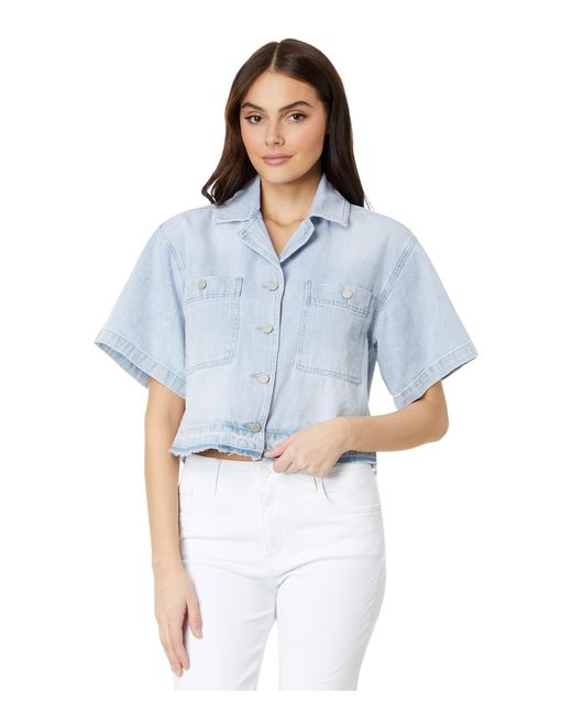 Blank NYC Cropped Short Sleeve Denim Shirt in Blue | Lyst