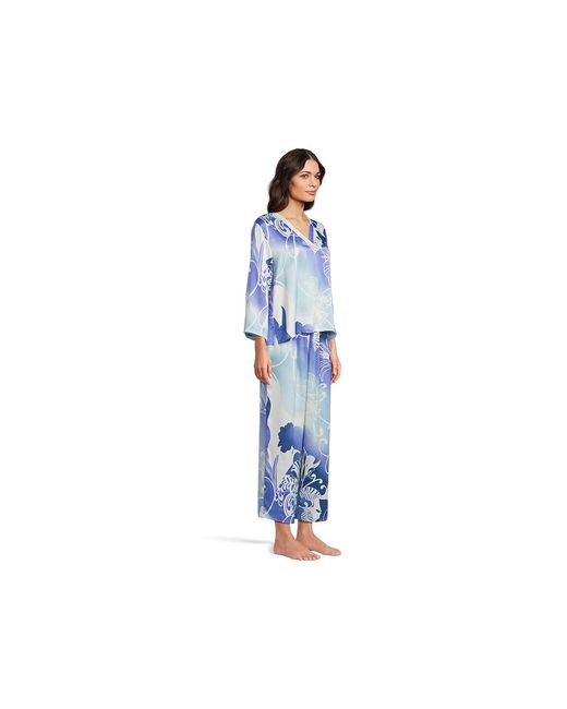 Natori Blue Floral Nouveau Pajama Set Pajama Sets Xs 2-4) Polyester/Satin/Spandex