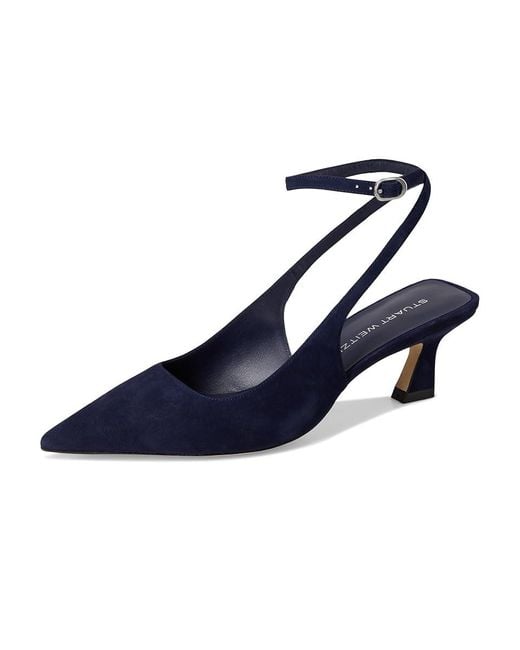 Stuart Weitzman Blue Vinnie 50 Strap Pump Shoes, Leather