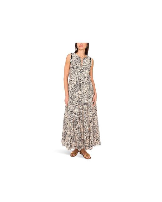 Vince Camuto Black Sleeveless Crochet Trim Tiered Maxi Dress, Polyester