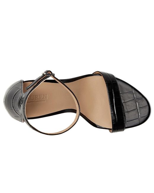 Ralph Lauren Black Allie Crocodile-Embossed Leather Sandals Dress Sandals 11 B