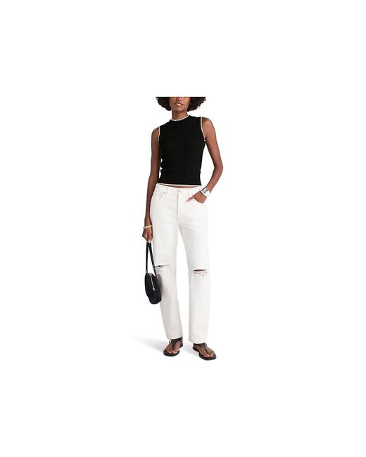 Madewell Black Femme Peplum Emi Sleevless Stitch Top Sweater 2Xs 000) Cotton/Denim/Elastane
