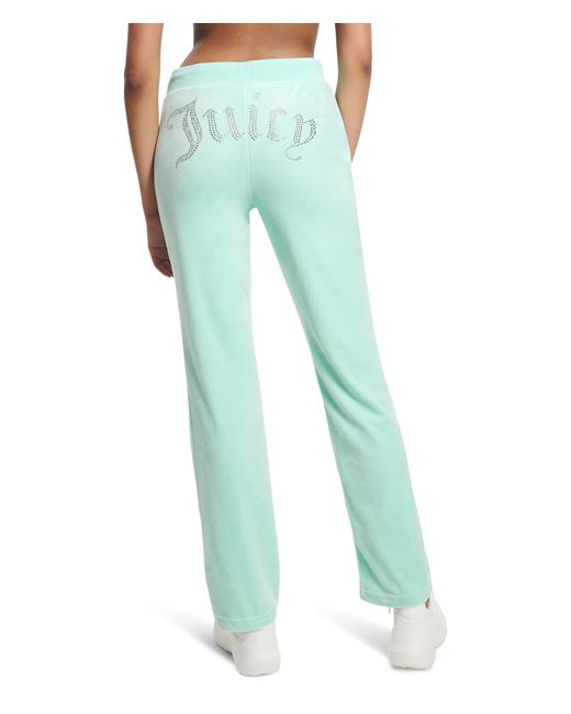Juicy Couture Blue Solid Rib Waist Velour Pant W/drawcord