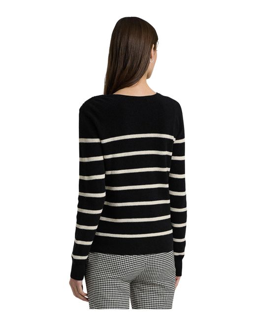 Lauren by Ralph Lauren Black Striped Combed Cotton Crewneck Sweater