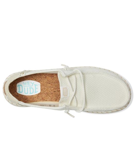 HeyDude White Wendy Espadrille Woven Flat Shoes, Cotton