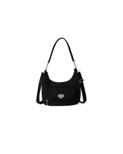 Baggallini Black Coastal Flip Lock Half Moon Bag Cross Body Handbags, Nylon