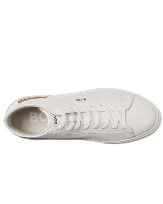 Boss White Clint Smooth Leather High-top Sneakers for men
