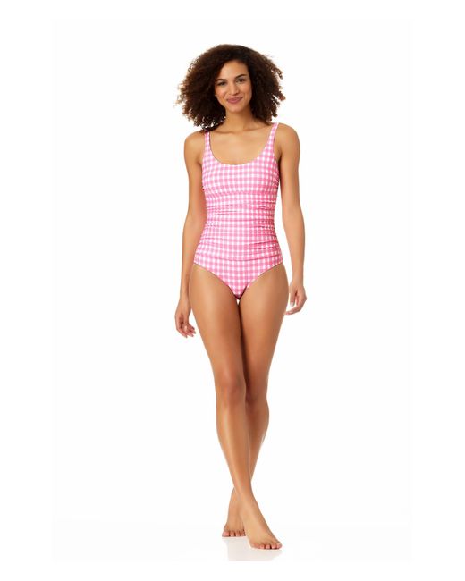 Anne Cole Synthetic Twist Front Shirred Bandeau One piece In Pink Lyst