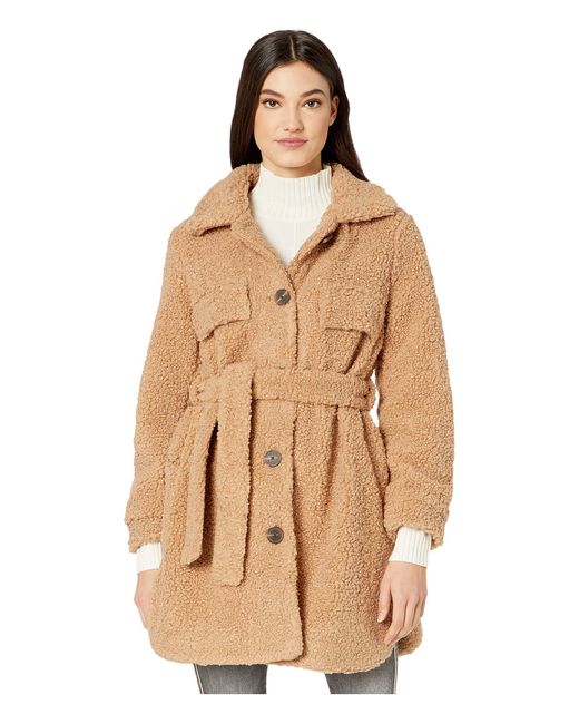 Blank NYC Synthetic Faux Sherpa Belted Coat In Toffee in Tan (Brown) - Lyst