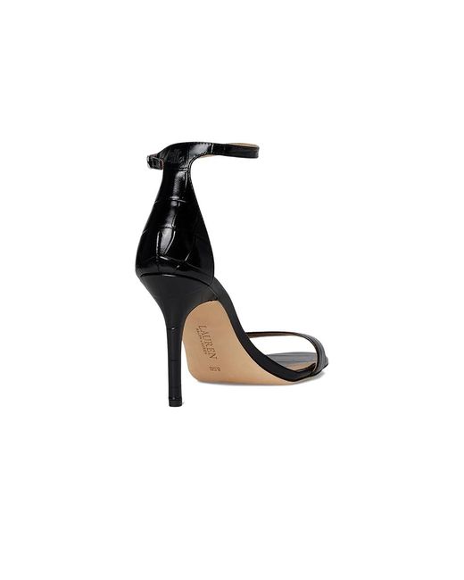 Ralph Lauren Black Allie Crocodile-Embossed Leather Sandals Dress Sandals 11 B