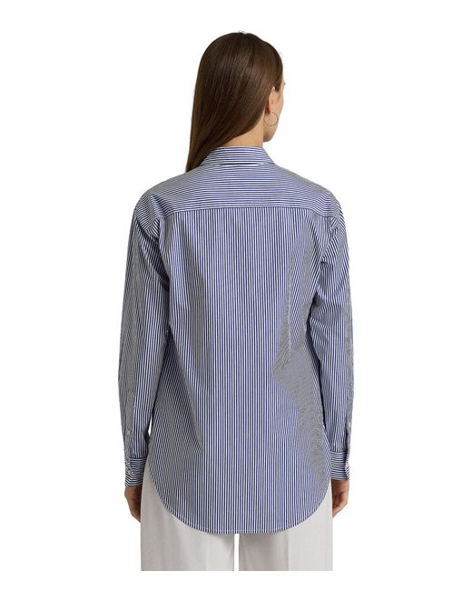 Lauren by Ralph Lauren Blue Petite Relaxed Fit Striped Stretch Cotton Shirt