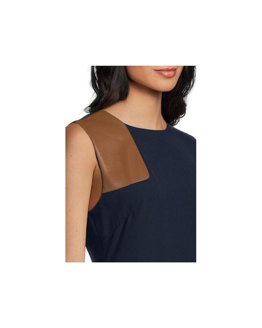Ralph Lauren Black Faux-Leather-Trim Georgette Dress Dress Lauren/Cuoio, Polyester
