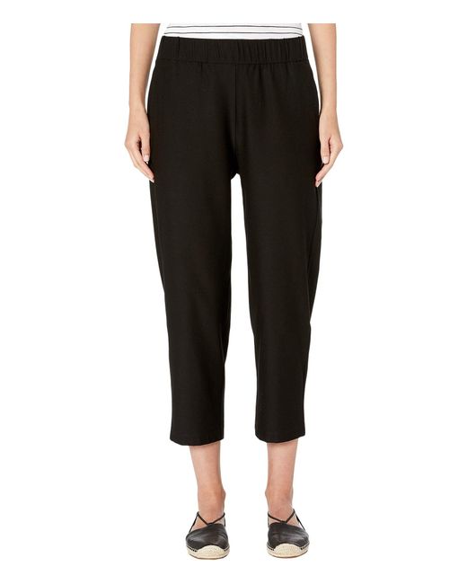 Eileen Fisher Black Lightweight Washable Stretch Crepe Tapered Ankle Pants