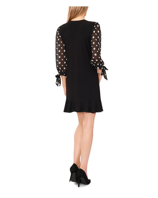 Cece Black Embrodiery Sleeves Mixed Media Knit Dress