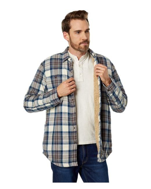 L.L. Bean Blue Sherpa Lined Scotch Plaid Shirt Long Sleeve Regular for men