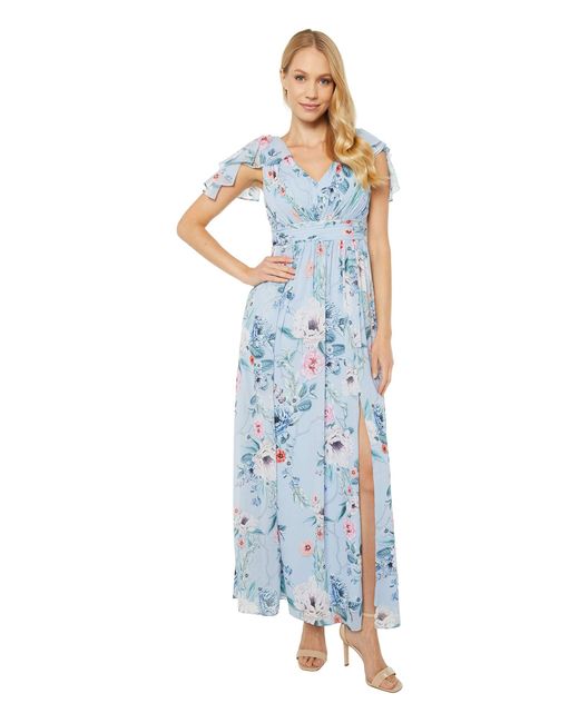 adrianna papell printed chiffon gown