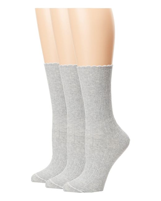 Hue Scalloped Pointelle Socks 3-pack in Gray