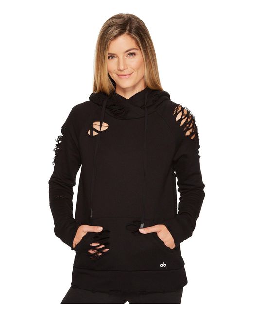 Alo Yoga Black Ripped Hoodie (heather Grey) Women's Sweatshirt