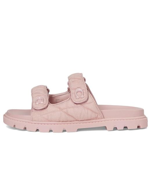 COACH Pink Sculpted C Quilted Washed Denim Double Band Sandals Sandals, Synthetic