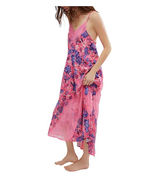 Free People Pink First Date Printed Maxi Slip
