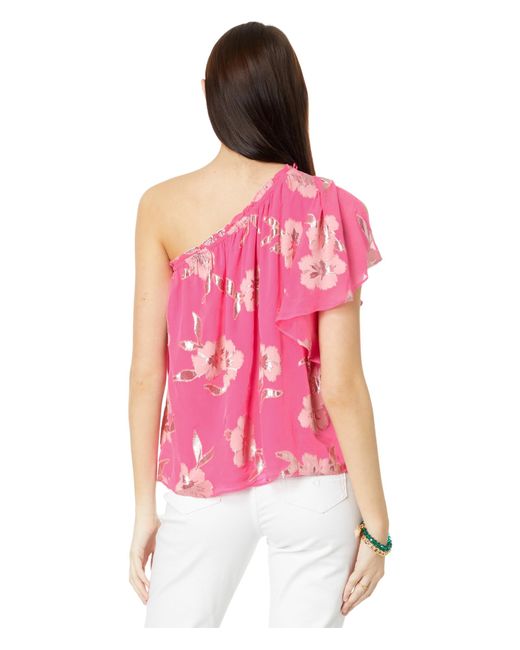 Lilly Pulitzer Pink Sarahleigh One Shoulder Silk Blend Top