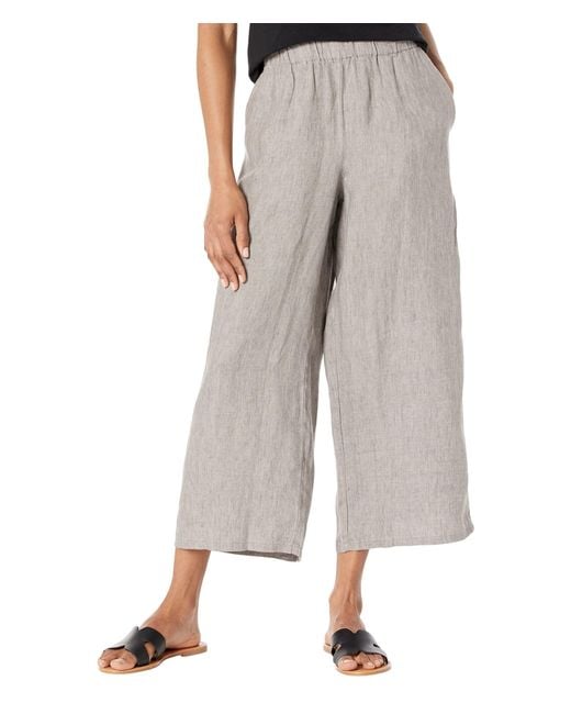 Eileen Fisher Wide Leg Cropped Pants In Washed Organic Linen Delave in ...