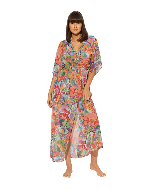 Bleu Rod Beattie Multicolor Make It Pop Long Chiffon Cover-up Dress Swimwear
