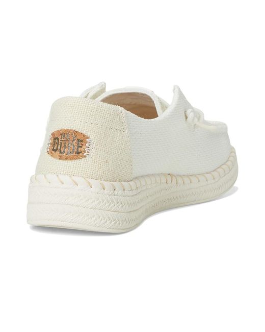 HeyDude White Wendy Espadrille Woven Flat Shoes, Cotton