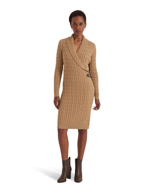 Lauren by Ralph Lauren Cable-knit Buckle-trim Sweater Dress in