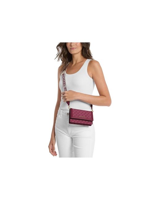 MICHAEL Michael Kors Red Jet Set Small Phone Crossbody Cross Body Handbags, Leather/Polyester