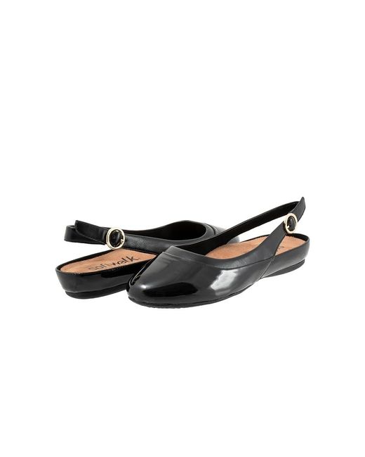 Softwalk® Black Sheffield Flat Shoes 8 N (A) Leather/Polyester/Rubber