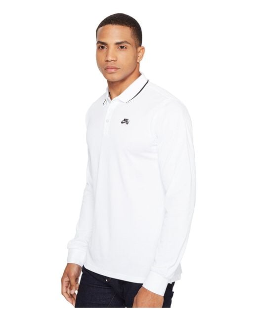 Nike Sb Dri-fit Piqué Long Sleeve Polo in White for Men | Lyst