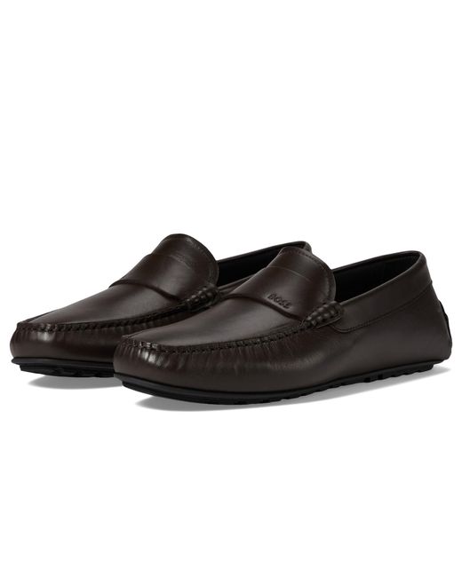 Boss Black Smooth Leather Slip-on Drivers for men