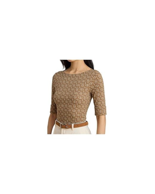 Ralph Lauren Black Geo-Print Stretch Cotton Boatneck T-Shirts Clothing, Cotton/Elastane