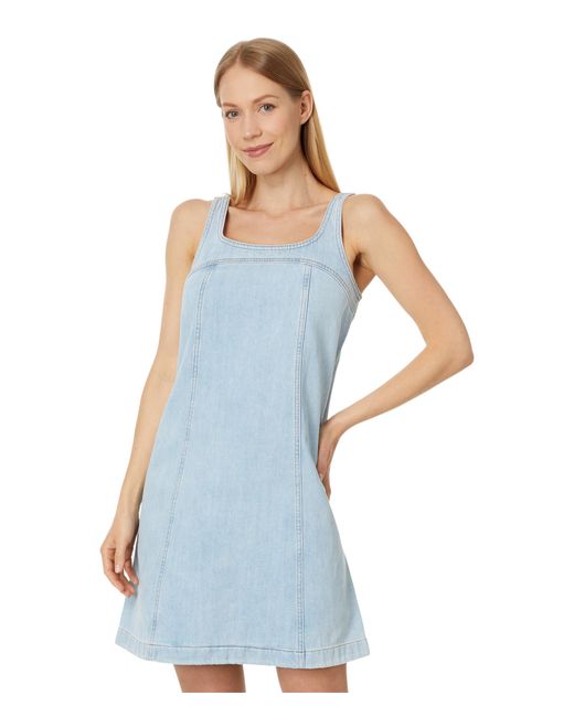 Madewell Blue Denim A-line Sleeveless Mini Dress In Fitzgerald Wash