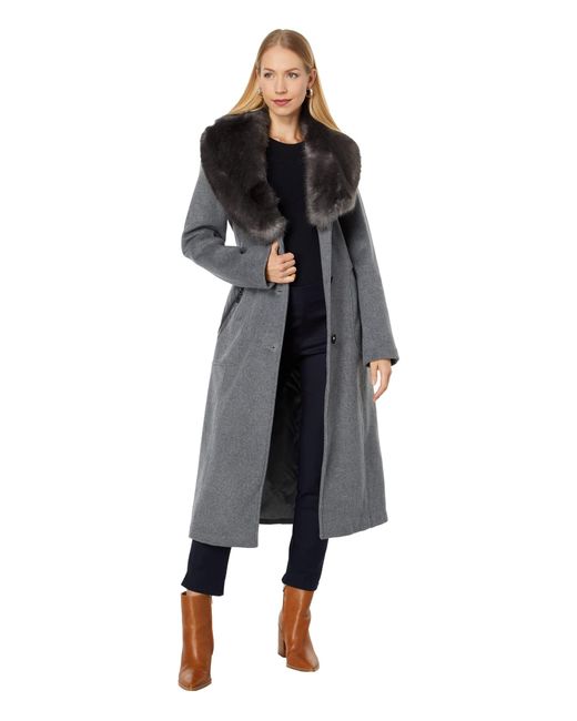 Vince Camuto Wool Coat W/ Faux Fur V20741-zu in Black | Lyst