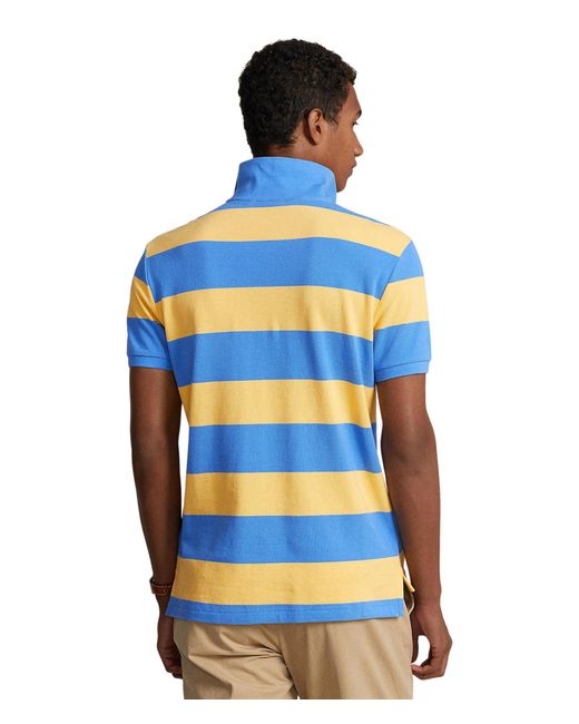 Polo Ralph Lauren Blue Classic Fit Striped Mesh Polo Short Sleeve Shirt for men