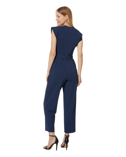 Calvin Klein Blue V-neck Jumpsuit With Extended Sleeve Detail