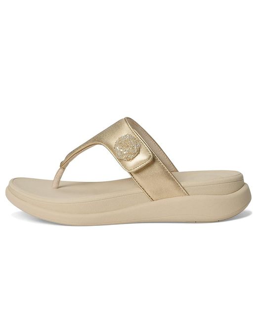 Fitflop Natural F-Mode Go Beadie-Button Adj. Flatform Toe/Post Sandals Wedge Shoes 7 M (B) Leather