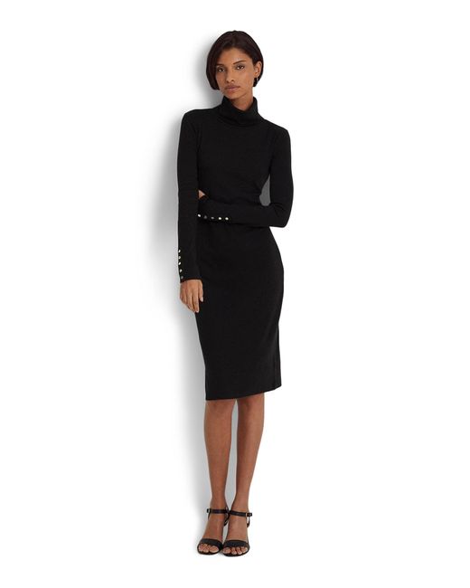 Lauren by Ralph Lauren Cottonblend Turtleneck Dress in Black Lyst