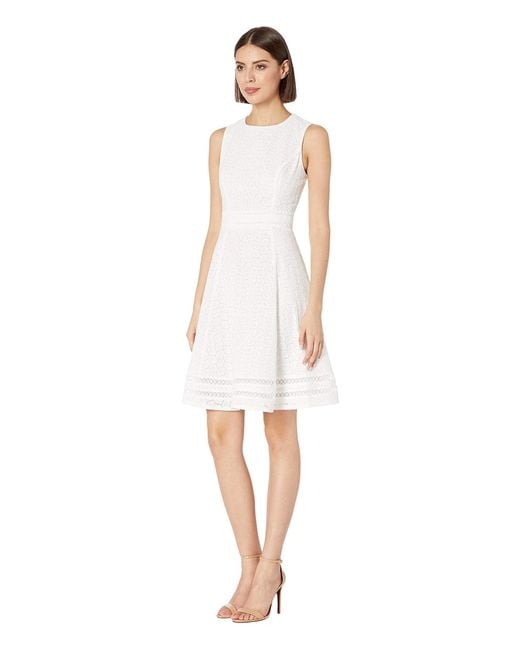 Calvin Klein Cotton Eyelet A-line Dress in White | Lyst