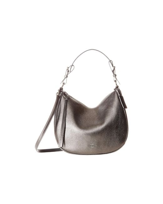 COACH Metallic Leather Sutton Hobo (gunmetal/metallic Graphite) Hobo Handbags