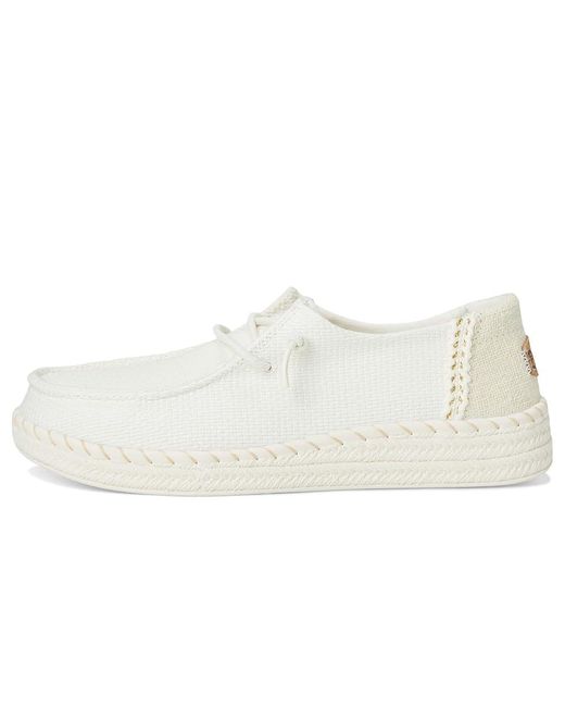 HeyDude White Wendy Espadrille Woven Flat Shoes, Cotton
