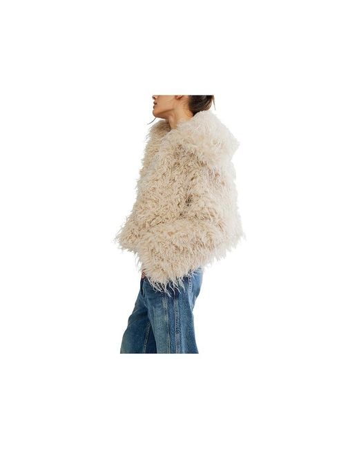 Free People Blue Moonglow Fur Coat Xl 16) Polyester/Wool