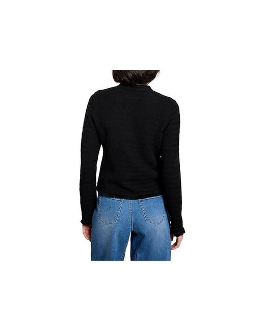 NIC+ZOE Black Fringe Mix Femme Knit Jacket Jacket Lg (Us 12-14) Cotton/Linen/Modal
