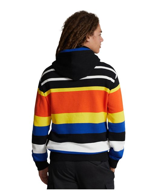 Polo Ralph Lauren Black Logo Striped Fleece Hoodie for men