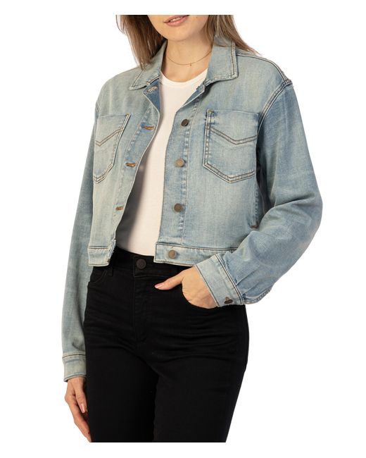 Kut From The Kloth Gray Lara Crop Jacket W/ Drop Shoulder-patch Front Pocket