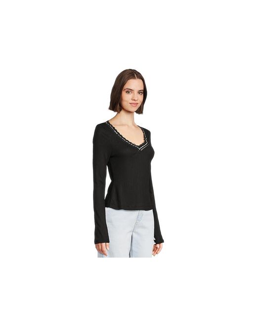 Free People Black Only You Long Sleeve Clothing Lg 12) Cotton/Polyester