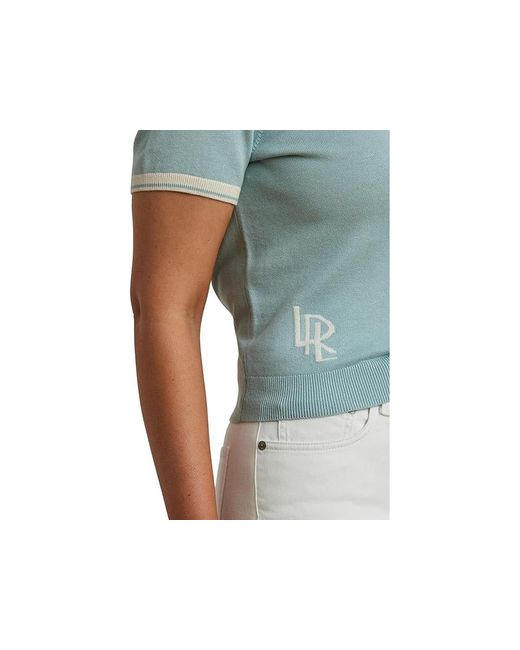 Ralph Lauren Blue Plus Size Two-Tone Short-Sleeve Sweater Sweater Aqua Pearl/Mascarpone Cream, Cotton/Modal